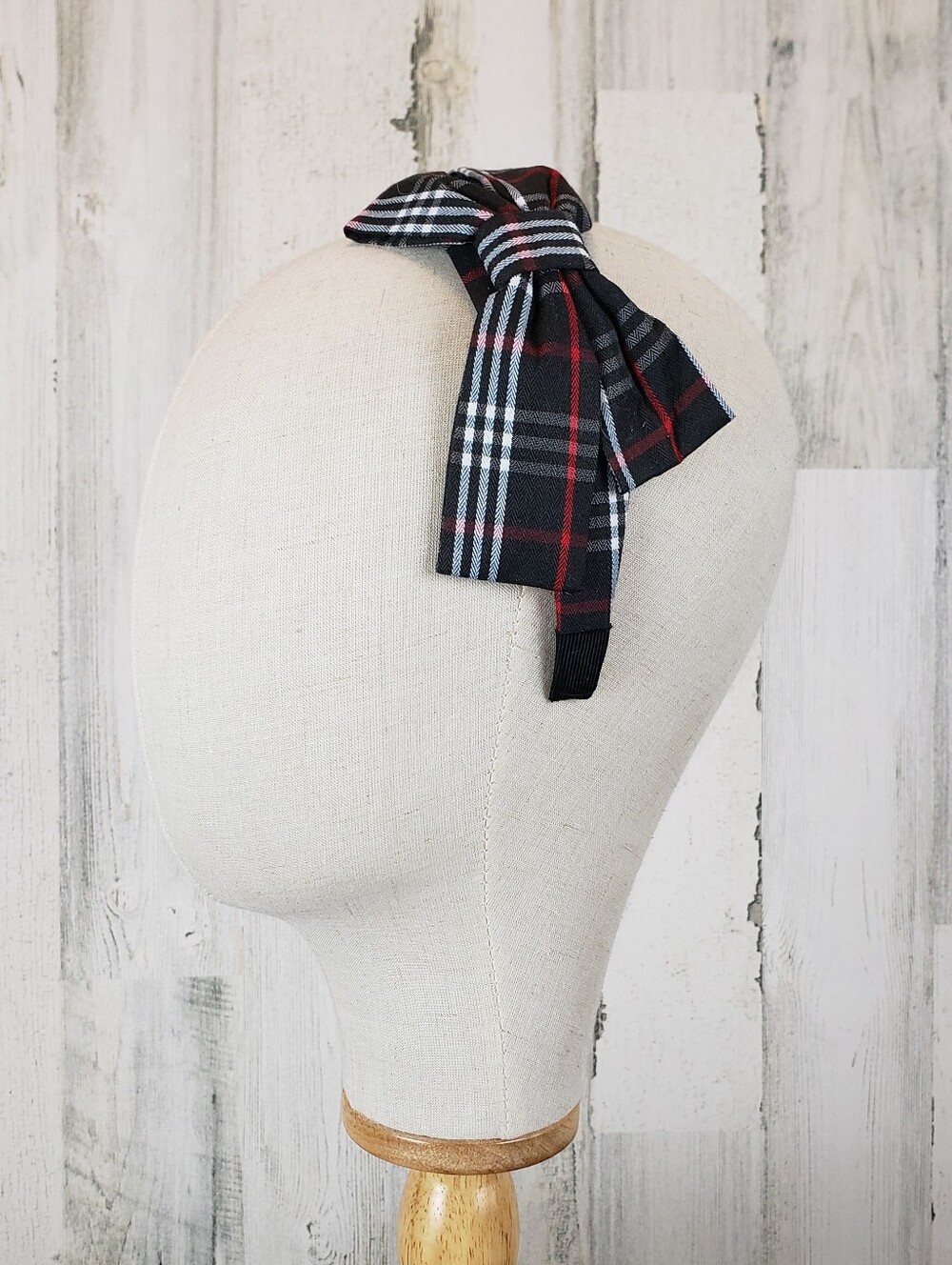 Plaid Bow Headband - Black & Red